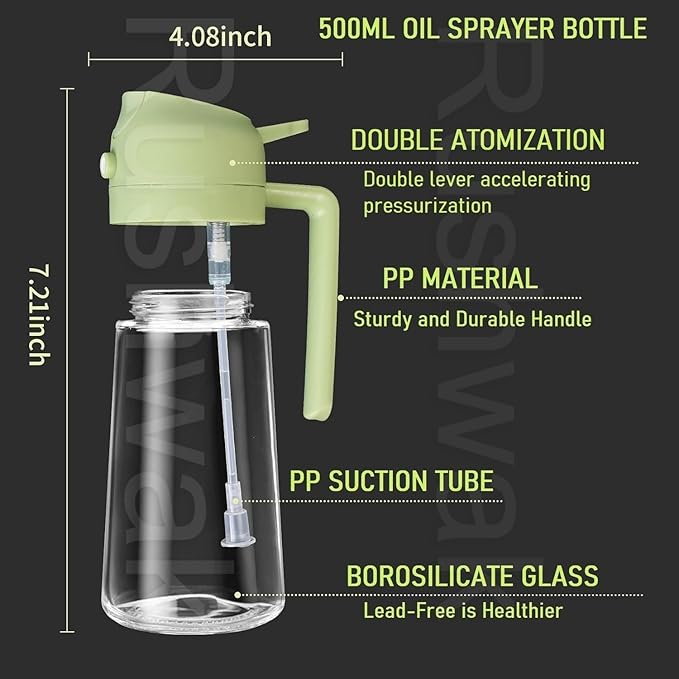 Premium 500ml 2-in-1 Glass Oil Sprayer & Dispenser Bottle